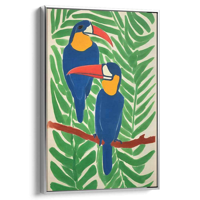 Tropical Treasures: Vibrant Parrot Duo Amidst Lush Foliage Canvas Art