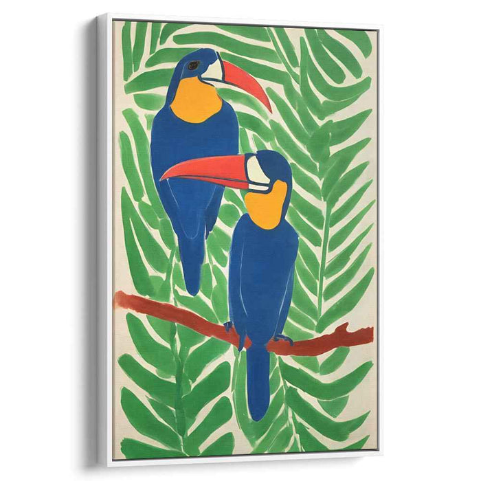 Tropical Treasures: Vibrant Parrot Duo Amidst Lush Foliage Canvas Art