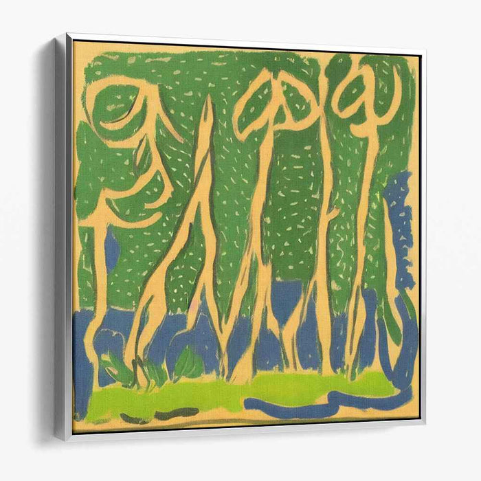 Emerald Whispers Within Blues: Abstract Forest in Luminous Greens and Blues Canvas Art Print