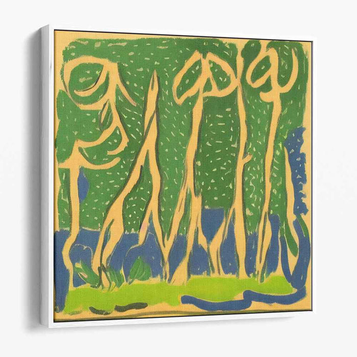 Emerald Whispers Within Blues: Abstract Forest in Luminous Greens and Blues Canvas Art Print