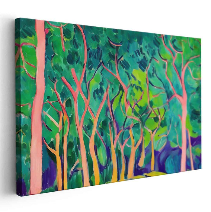 Color Dance Among Leaves: Fauvist Vibrant Trees Canvas Art Print