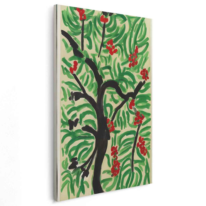 Vibrant Botanical Expression: Red Berries on Lush Green Canvas Art Print