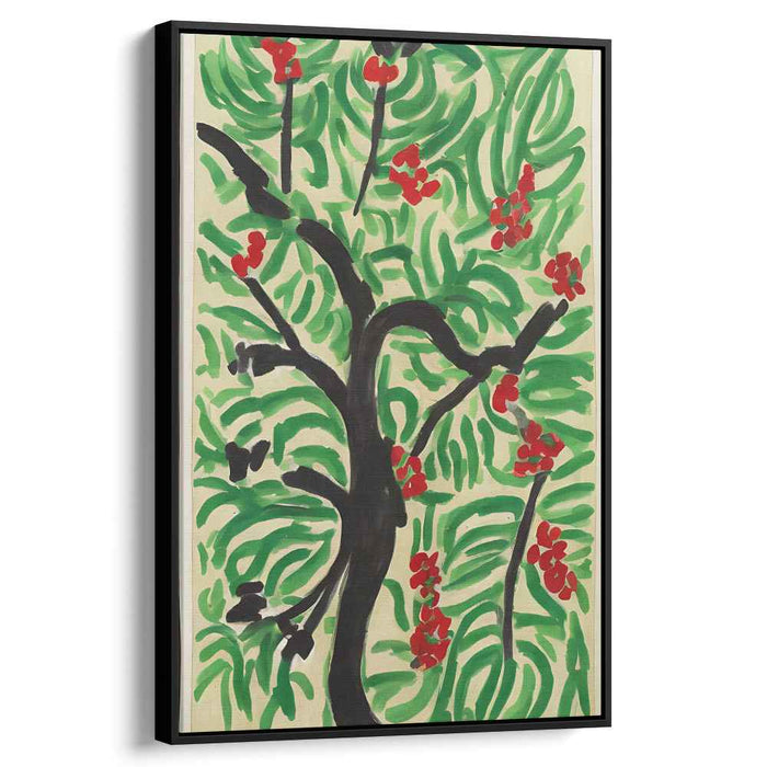 Vibrant Botanical Expression: Red Berries on Lush Green Canvas Art Print