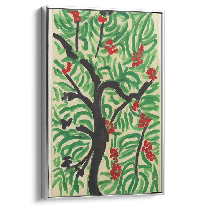 Vibrant Botanical Expression: Red Berries on Lush Green Canvas Art Print