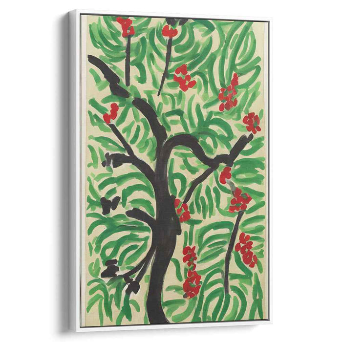 Vibrant Botanical Expression: Red Berries on Lush Green Canvas Art Print