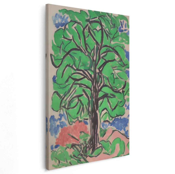 Verdant Arboreal Expression: Expressive Green Tree Canvas Art Print