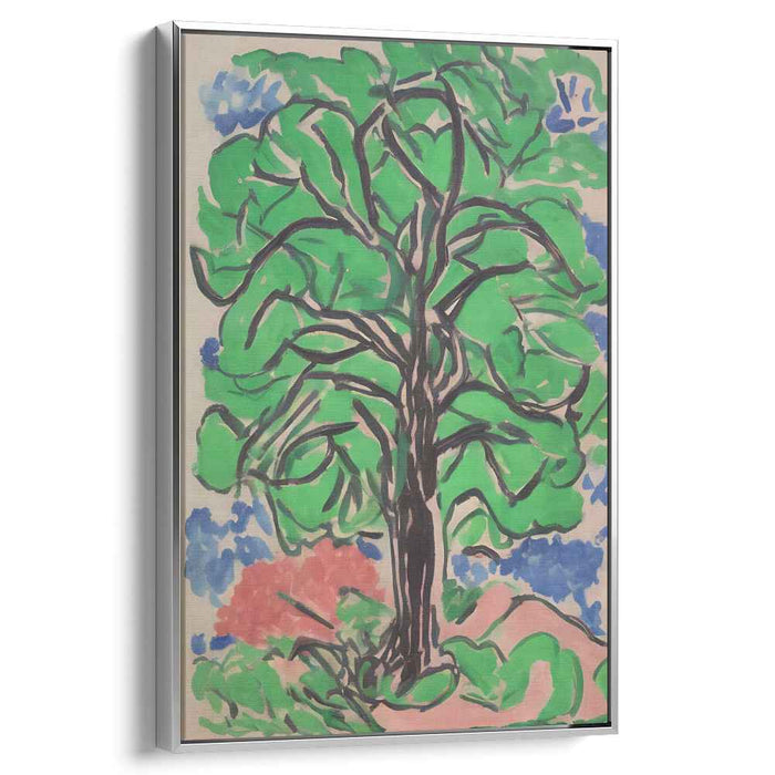 Verdant Arboreal Expression: Expressive Green Tree Canvas Art Print