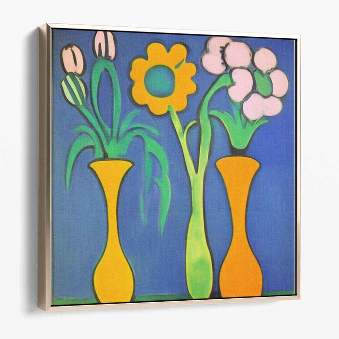 Cerulean Botanical Symphony: Colorful Floral Arrangements on Blue Canvas Art Print