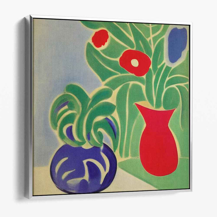 Chromatic Symphony in Stillness: Modern Still Life with Red and Blue Vases