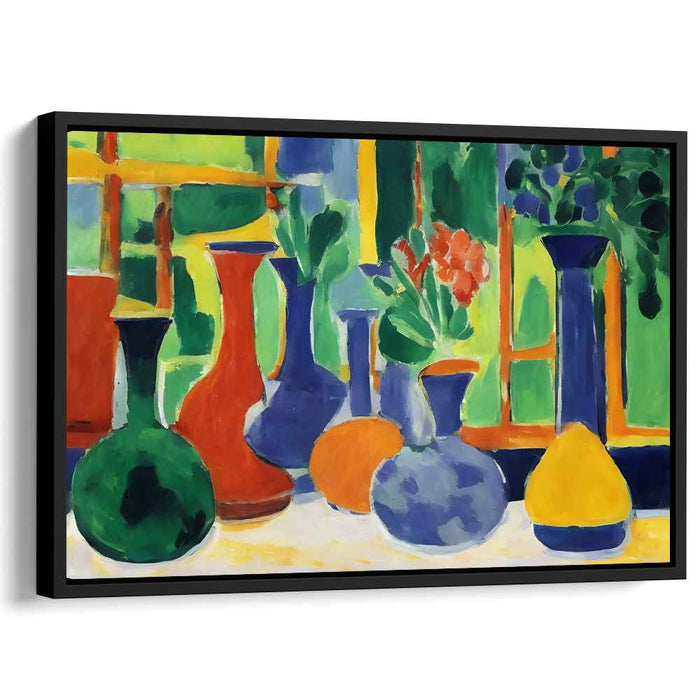 Lush Bounty: Fauvist Still Life with Colorful Vases and Fruits