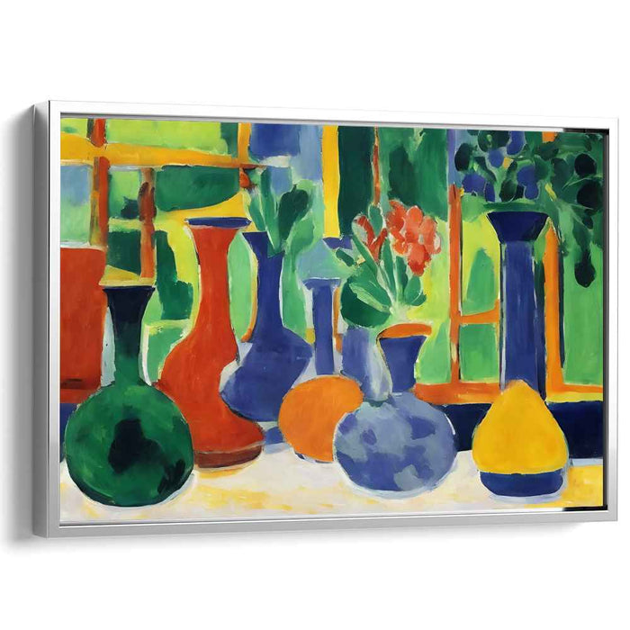 Lush Bounty: Fauvist Still Life with Colorful Vases and Fruits