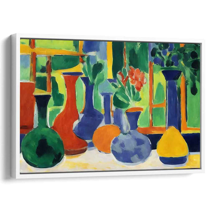 Lush Bounty: Fauvist Still Life with Colorful Vases and Fruits