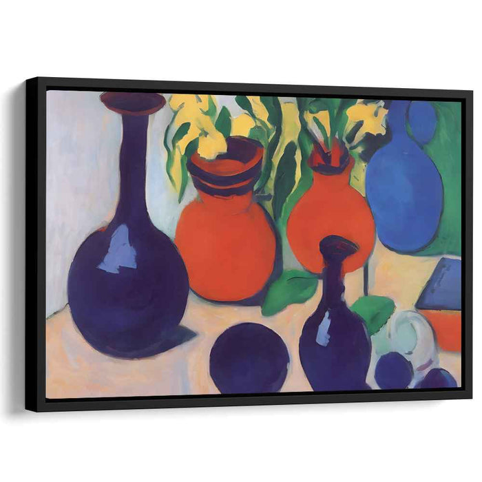 Vivid Harmony Blooms: Bold Fauvist-Inspired Still Life with Colorful Vases