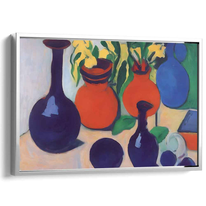 Vivid Harmony Blooms: Bold Fauvist-Inspired Still Life with Colorful Vases