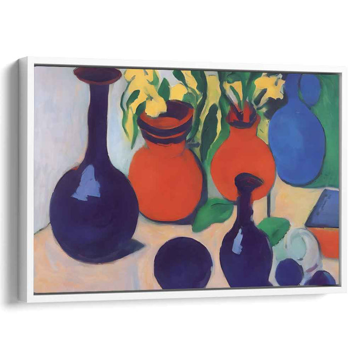 Vivid Harmony Blooms: Bold Fauvist-Inspired Still Life with Colorful Vases