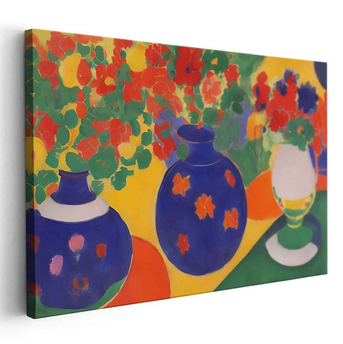 Colorful Blooms in Acrylic: Vibrant Fauvist Vases Canvas Art Print