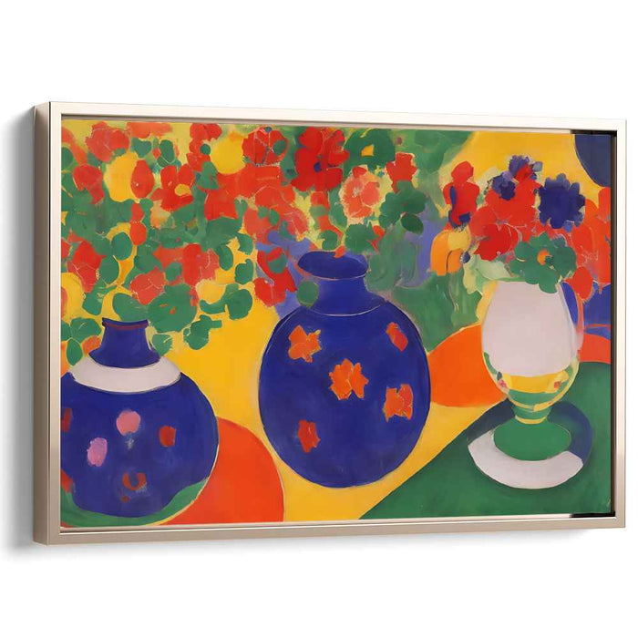 Colorful Blooms in Acrylic: Vibrant Fauvist Vases Canvas Art Print