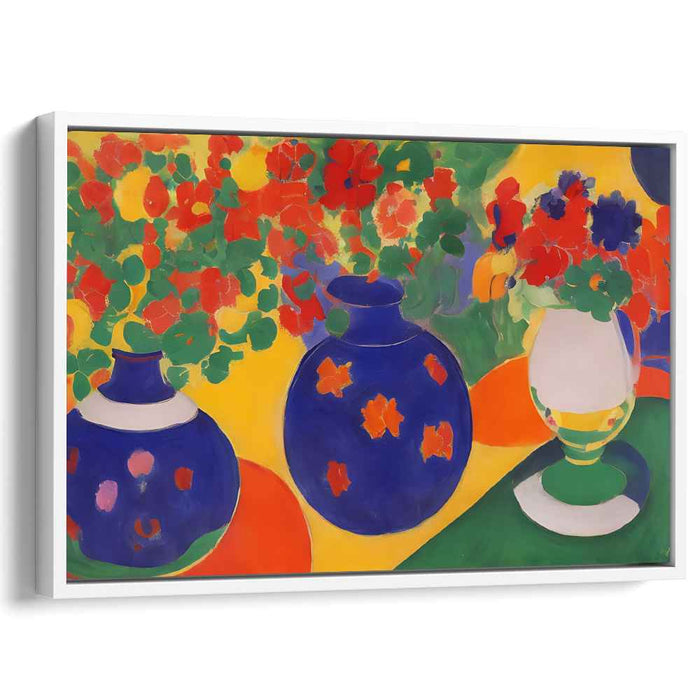 Colorful Blooms in Acrylic: Vibrant Fauvist Vases Canvas Art Print