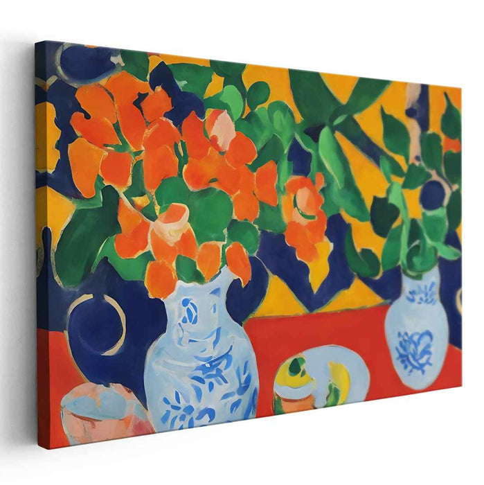 Tangerine Still Life Symphony: Fauvist Still Life with Vibrant Orange Flowers