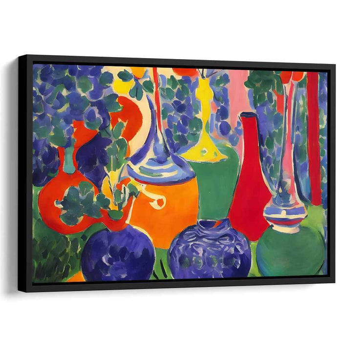 Wild Blooms in Color Harmony: Fauvist Inspired Still Life with Vases Canvas Art Print