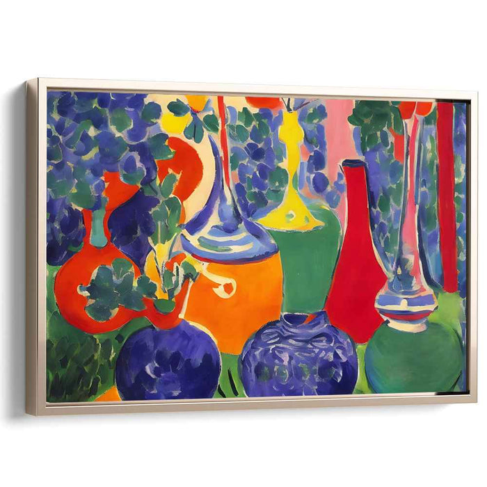 Wild Blooms in Color Harmony: Fauvist Inspired Still Life with Vases Canvas Art Print