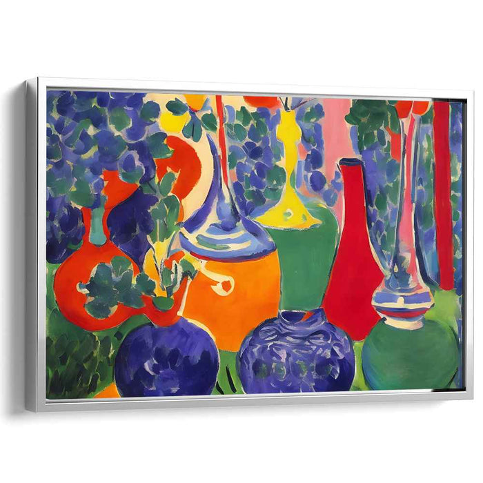 Wild Blooms in Color Harmony: Fauvist Inspired Still Life with Vases Canvas Art Print