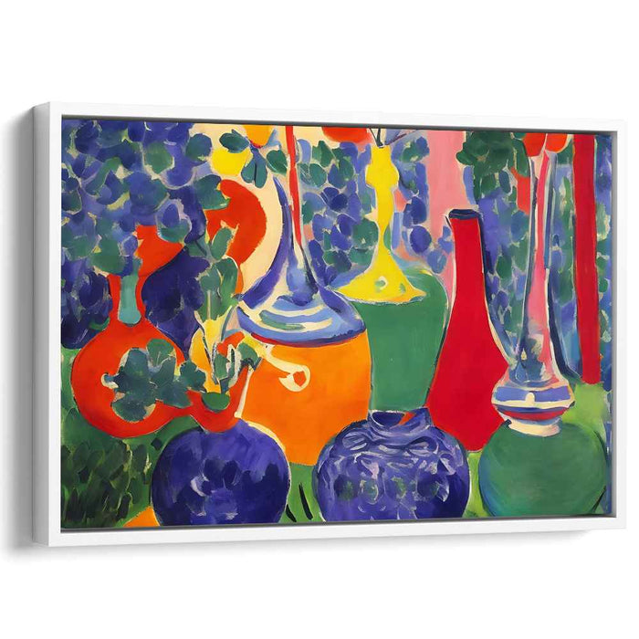 Wild Blooms in Color Harmony: Fauvist Inspired Still Life with Vases Canvas Art Print