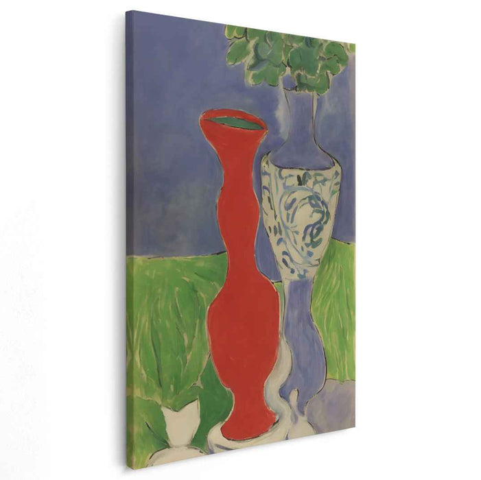 Contrasting Elegance: Bold Red and Serene Blue Vase Canvas Art Print