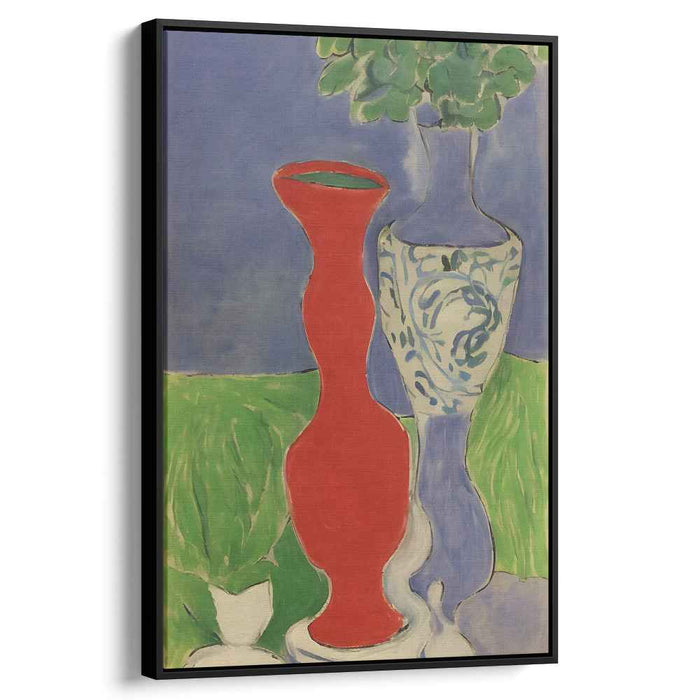 Contrasting Elegance: Bold Red and Serene Blue Vase Canvas Art Print