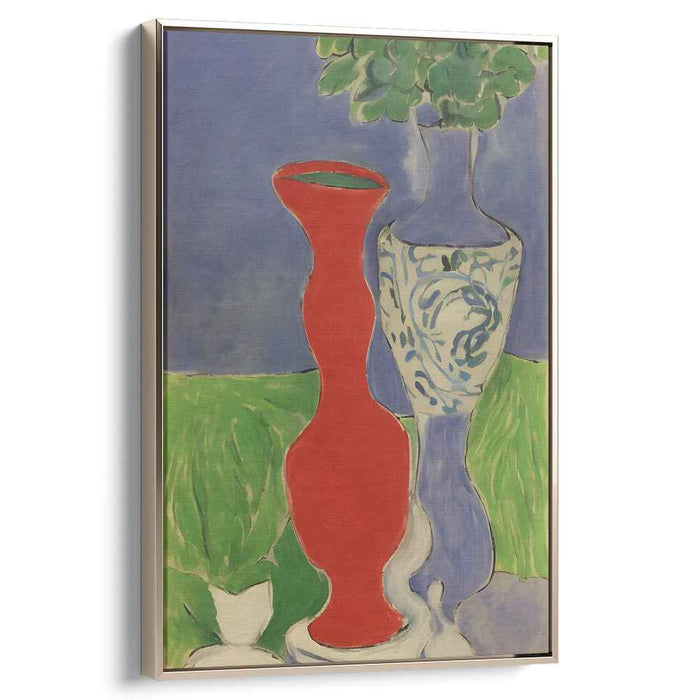 Contrasting Elegance: Bold Red and Serene Blue Vase Canvas Art Print