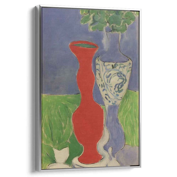 Contrasting Elegance: Bold Red and Serene Blue Vase Canvas Art Print