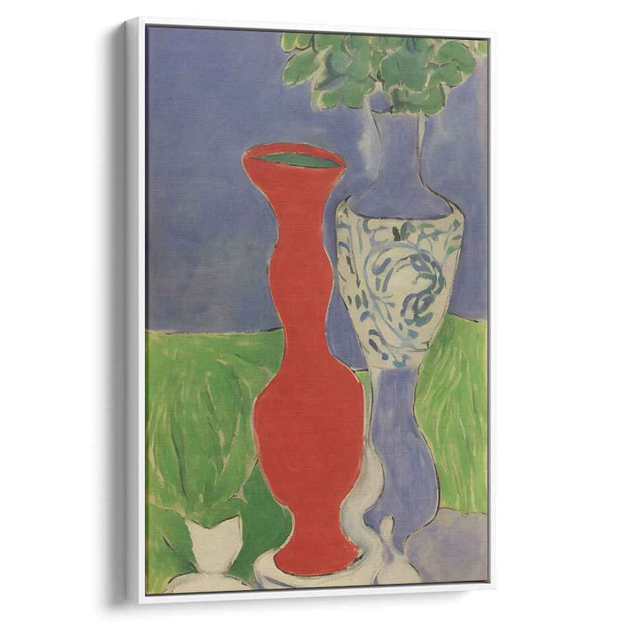 Contrasting Elegance: Bold Red and Serene Blue Vase Canvas Art Print