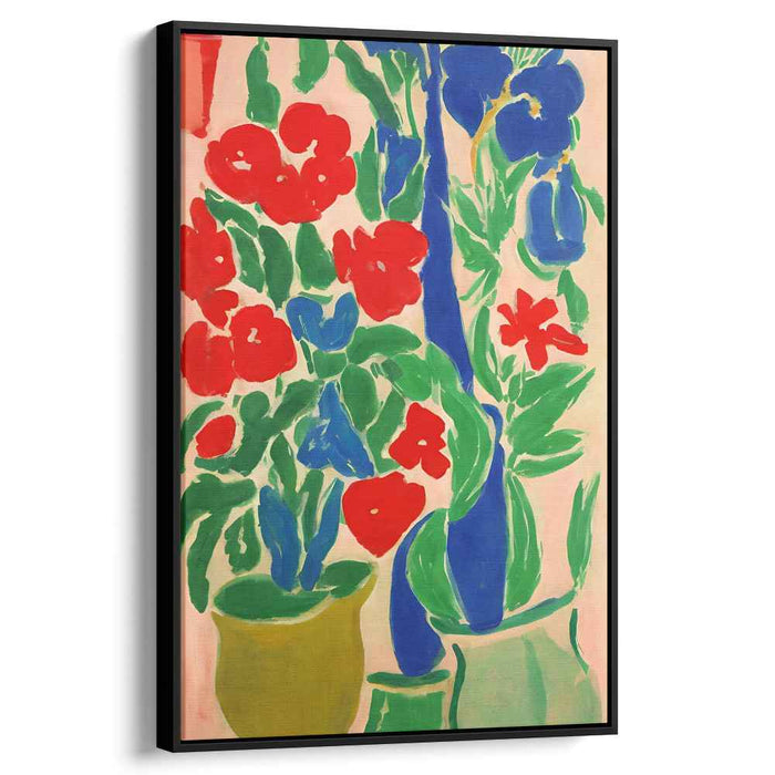 Crimson Wave Blossom: Bold Red and Blue Floral Abstract Canvas Art Print