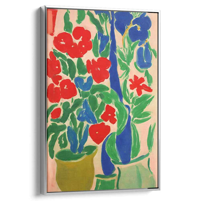 Crimson Wave Blossom: Bold Red and Blue Floral Abstract Canvas Art Print