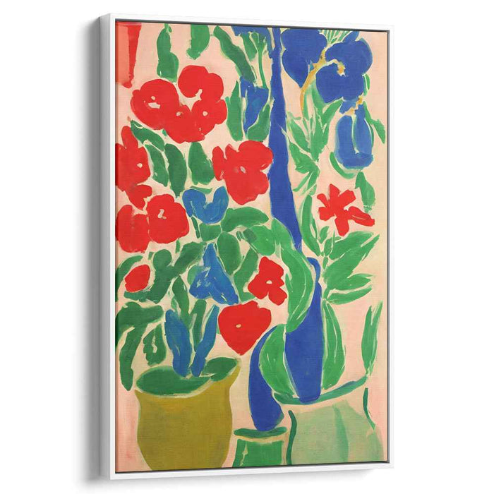 Crimson Wave Blossom: Bold Red and Blue Floral Abstract Canvas Art Print