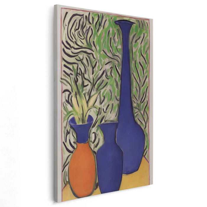 Vibrant Trio: Modern Still Life with Blue and Orange Vases