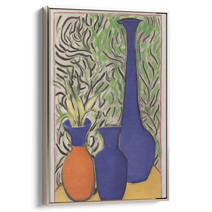 Vibrant Trio: Modern Still Life with Blue and Orange Vases