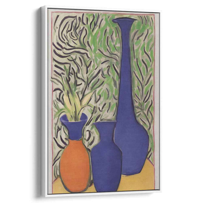 Vibrant Trio: Modern Still Life with Blue and Orange Vases