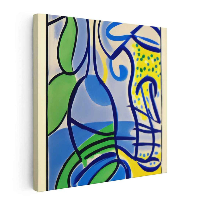 Rhythmic Curves: Playful Abstract in Blue and Green Canvas Art