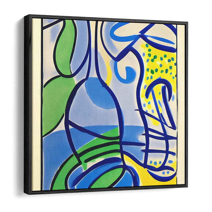 Rhythmic Curves: Playful Abstract in Blue and Green Canvas Art