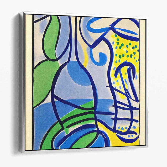 Rhythmic Curves: Playful Abstract in Blue and Green Canvas Art