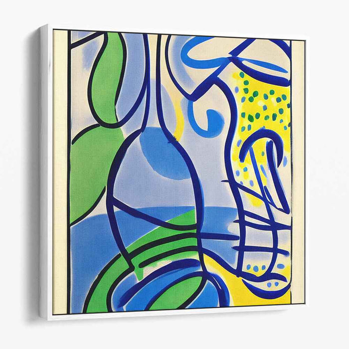 Rhythmic Curves: Playful Abstract in Blue and Green Canvas Art