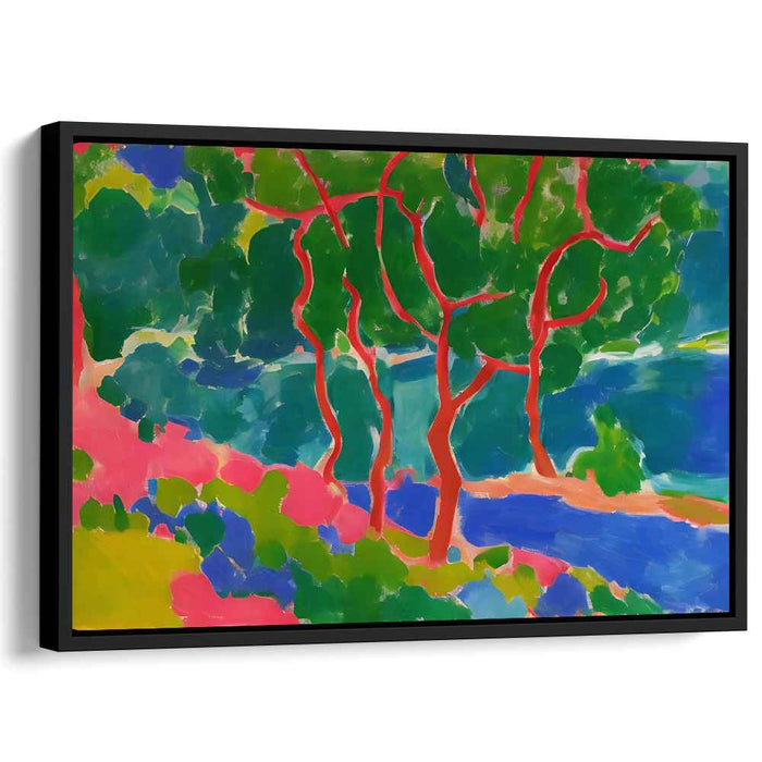 Chromatic Forest Study: Fauvist Landscape with Red Trunks Canvas Art Print