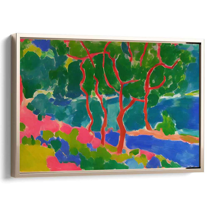 Chromatic Forest Study: Fauvist Landscape with Red Trunks Canvas Art Print