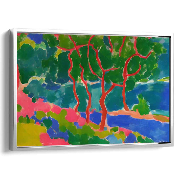 Chromatic Forest Study: Fauvist Landscape with Red Trunks Canvas Art Print