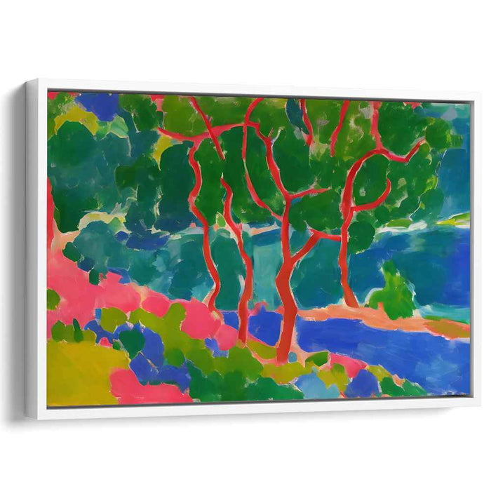 Chromatic Forest Study: Fauvist Landscape with Red Trunks Canvas Art Print