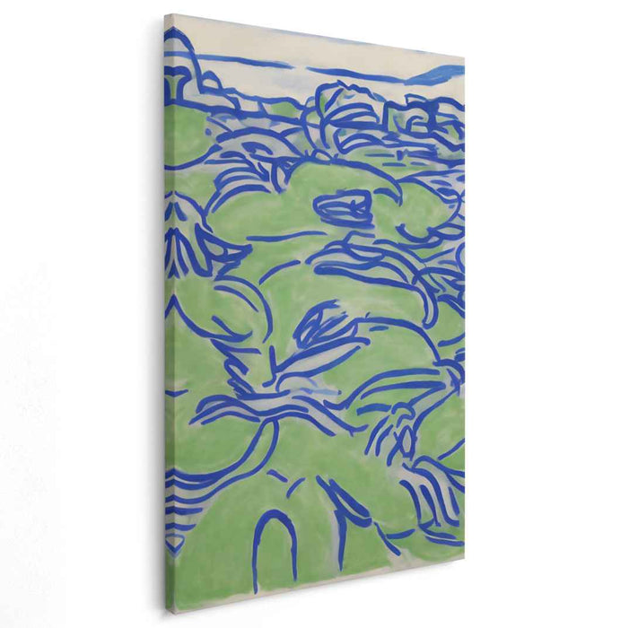 Azure and Emerald Waves: Modernist Nature-Inspired Canvas Art