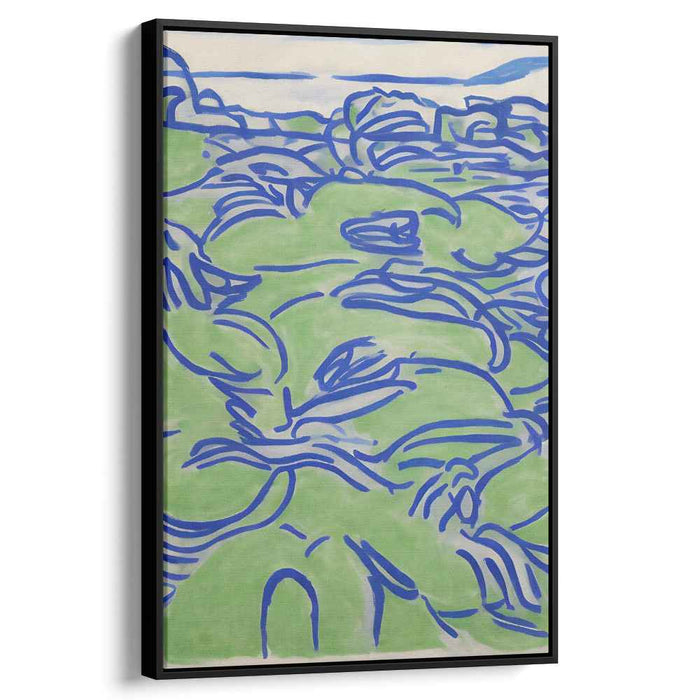 Azure and Emerald Waves: Modernist Nature-Inspired Canvas Art