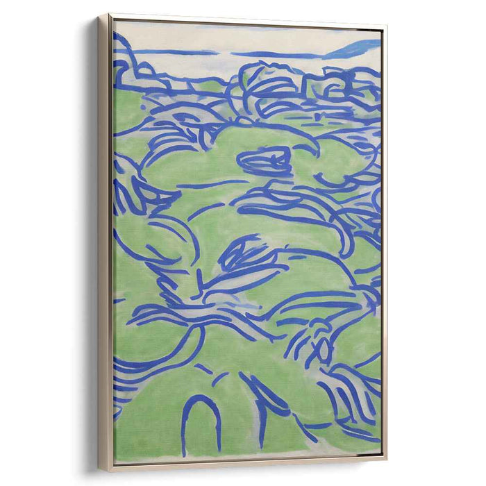 Azure and Emerald Waves: Modernist Nature-Inspired Canvas Art