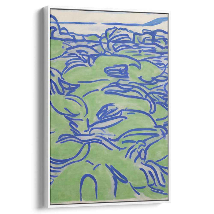 Azure and Emerald Waves: Modernist Nature-Inspired Canvas Art